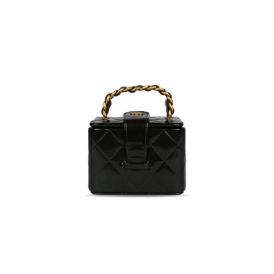 CHANEL MINI SQUARE VANITY BLACK PATENT ANTIQUE GOLD HARDWARE A2227 (11*9.5*8.5cm)